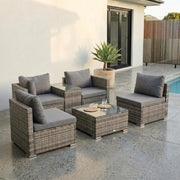 Outdoor Modular Lounge Sofa with Wicker End Table Set V264-OTF-530S-LGR-OTF-507-LGR