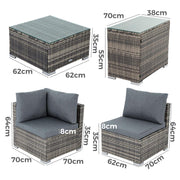 Outdoor Modular Lounge Sofa with Wicker End Table Set V264-OTF-530S-LGR-OTF-507-LGR