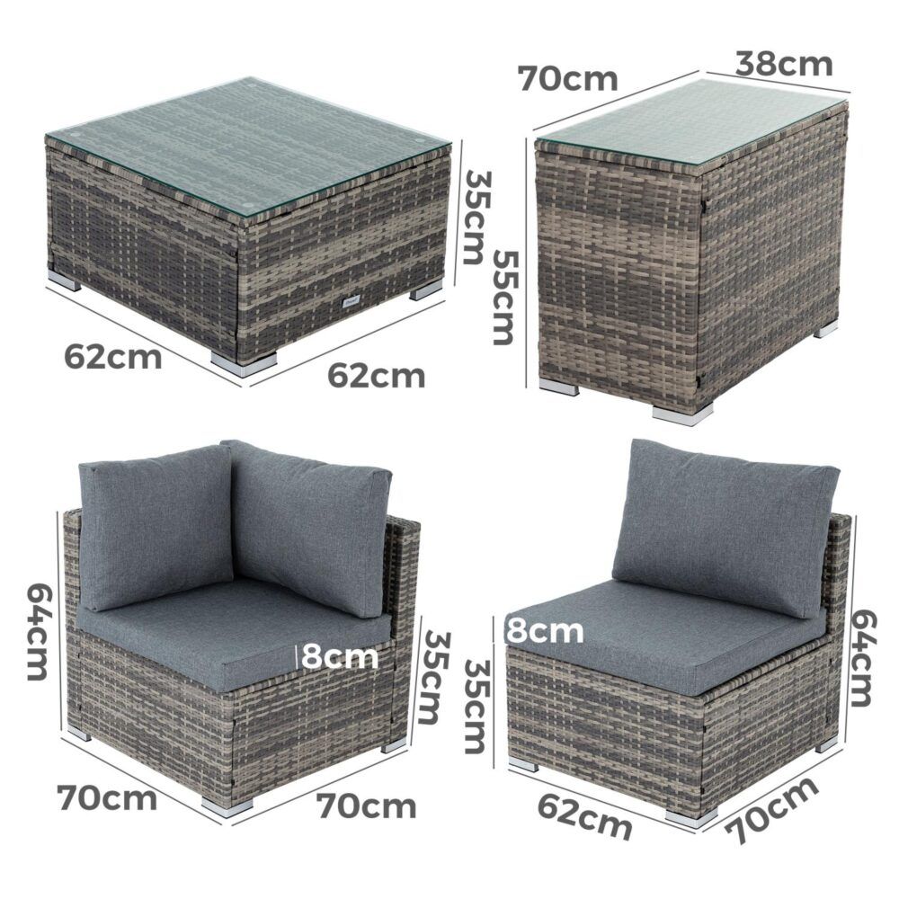 Outdoor Modular Lounge Sofa with Wicker End Table Set V264-OTF-530S-LGR-OTF-507-LGR