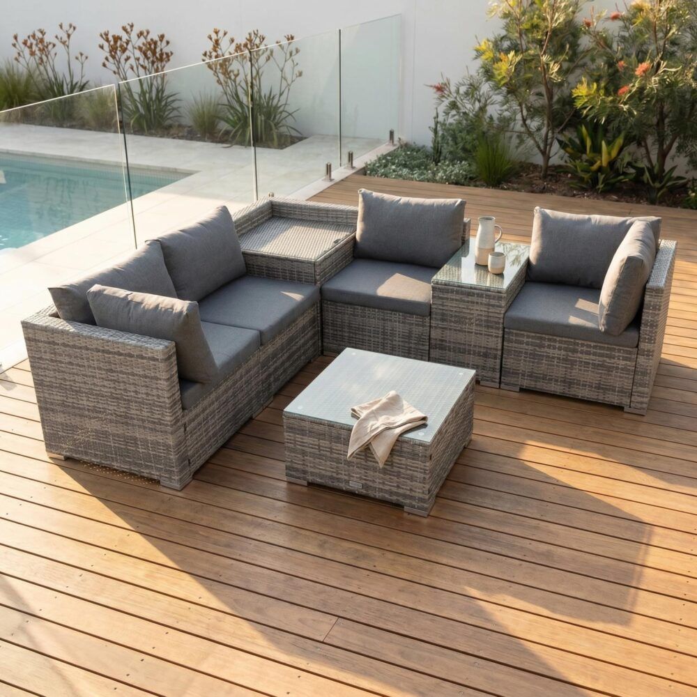 7PC Outdoor Wicker Lounge with Storage Corner (Grey) V264-OTF-530S-LGR-OTF-508-LGR
