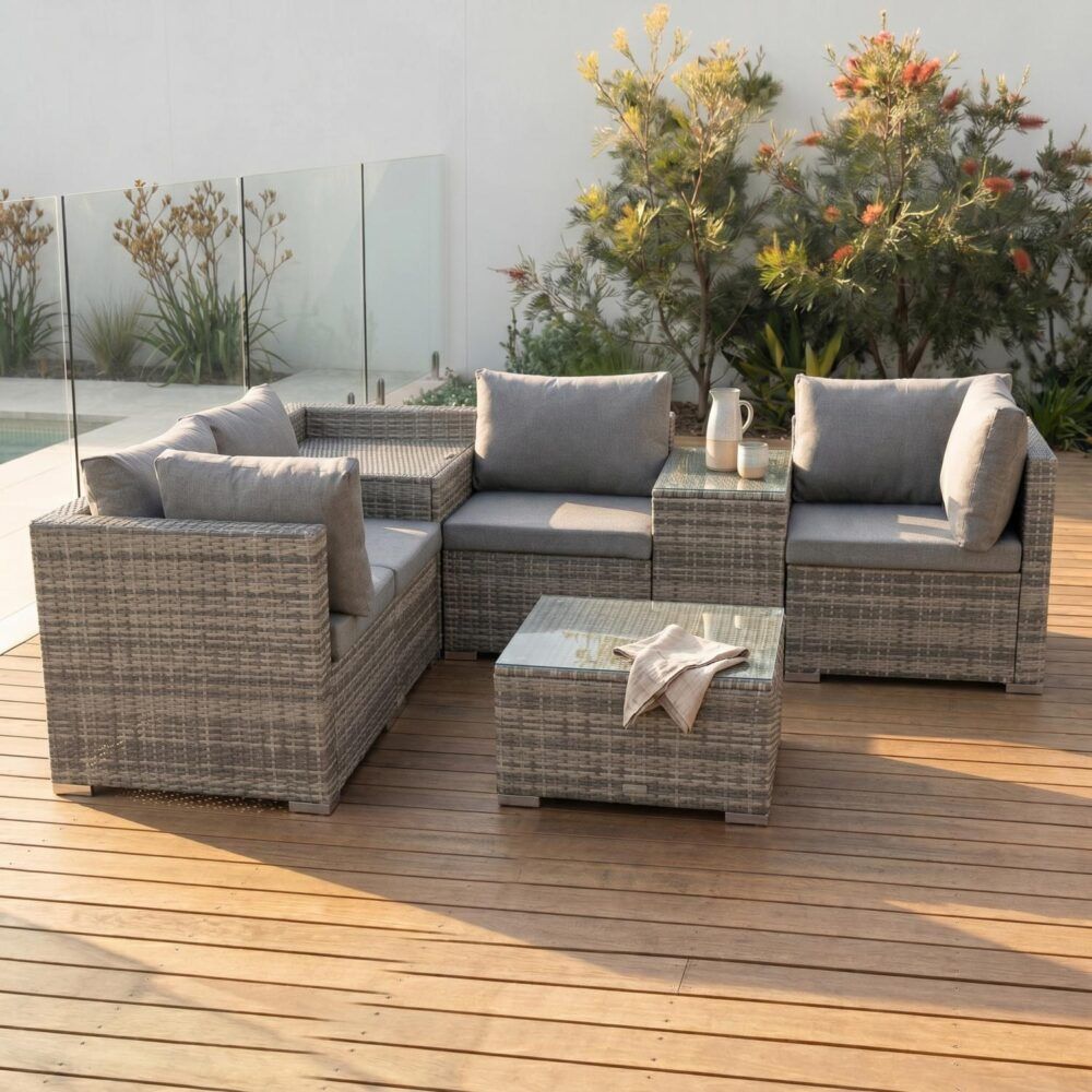 7PC Outdoor Wicker Lounge with Storage Corner (Grey) V264-OTF-530S-LGR-OTF-508-LGR