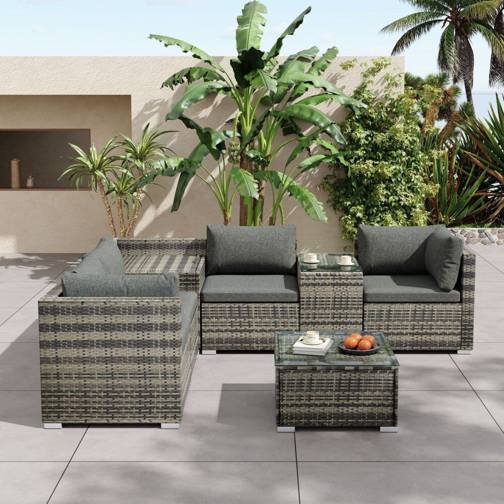 7PC Outdoor Wicker Lounge with Storage Corner (Grey) V264-OTF-530S-LGR-OTF-508-LGR