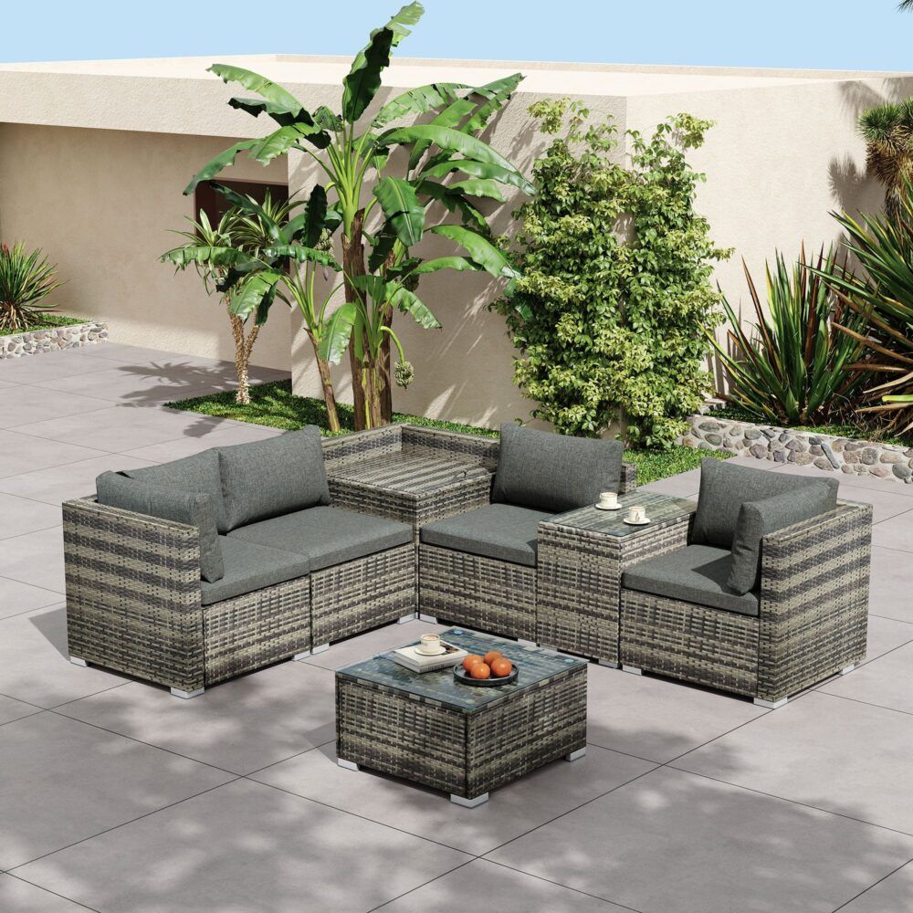 7PC Outdoor Wicker Lounge with Storage Corner (Grey) V264-OTF-530S-LGR-OTF-508-LGR