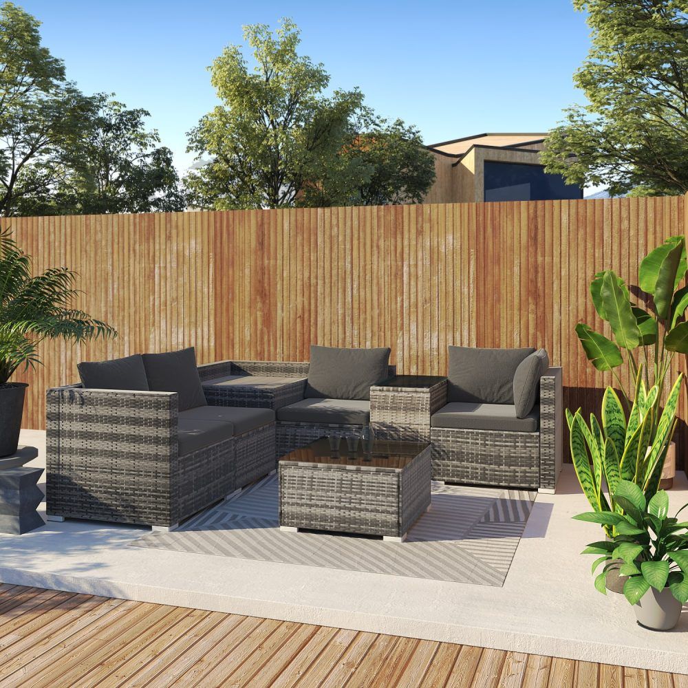7PC Outdoor Wicker Lounge with Storage Corner (Grey) V264-OTF-530S-LGR-OTF-508-LGR