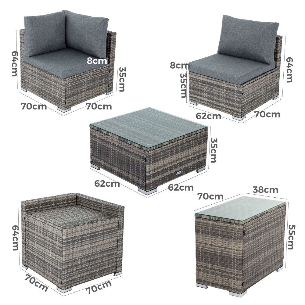 7PC Outdoor Wicker Lounge with Storage Corner (Grey) V264-OTF-530S-LGR-OTF-508-LGR