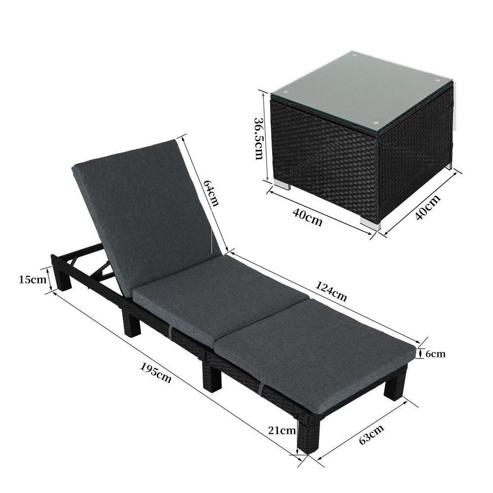 Black Rattan Sunlounge Set with Joining Coffee Table V264-OTF-531S-BLK-OTF-515S-BLK