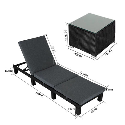 Black Rattan Sunlounge Set with Joining Coffee Table V264-OTF-531S-BLK-OTF-515S-BLK