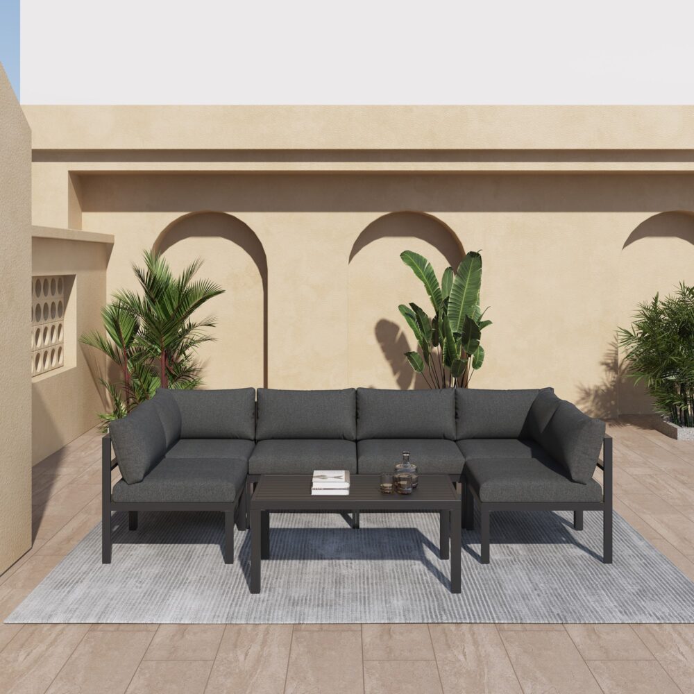 Outdoor Minimalist Charcoal Grey 7-Piece Lounge Set V264-OTF-534A-BLK-7PC