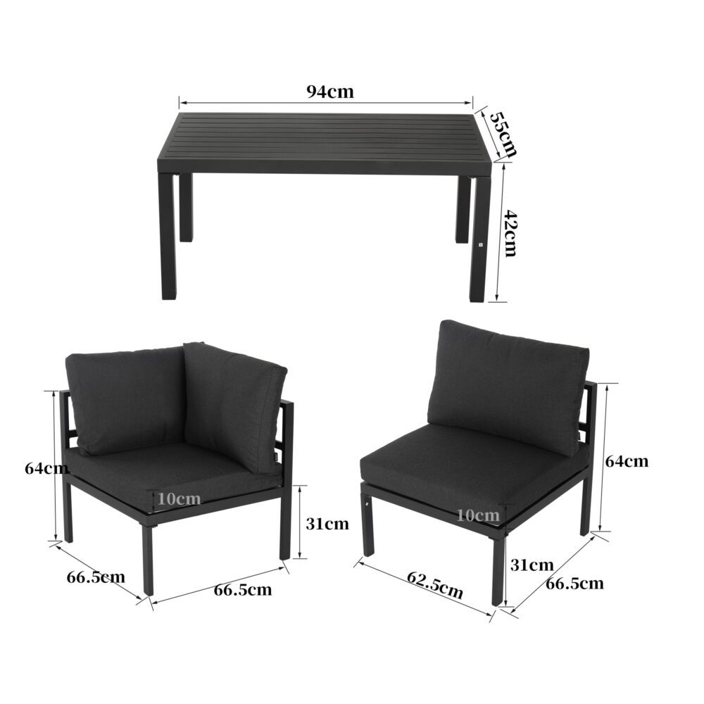 Outdoor Minimalist Charcoal Grey 7-Piece Lounge Set V264-OTF-534A-BLK-7PC