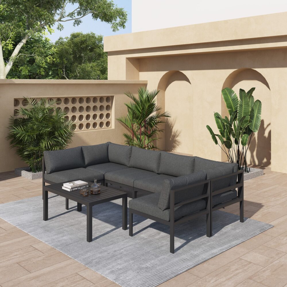 Outdoor Minimalist Charcoal Grey 7-Piece Lounge Set V264-OTF-534A-BLK-7PC