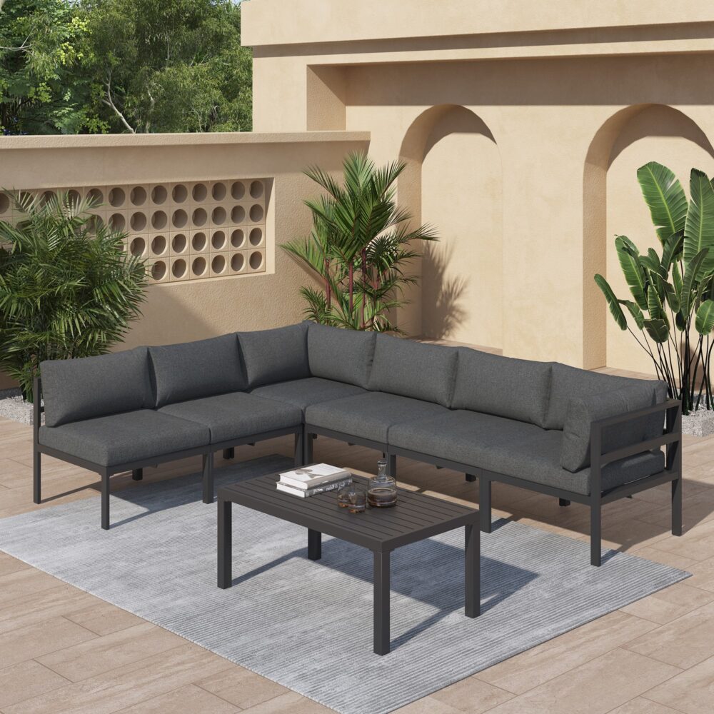 Outdoor Minimalist Charcoal Grey 7-Piece Lounge Set V264-OTF-534A-BLK-7PC