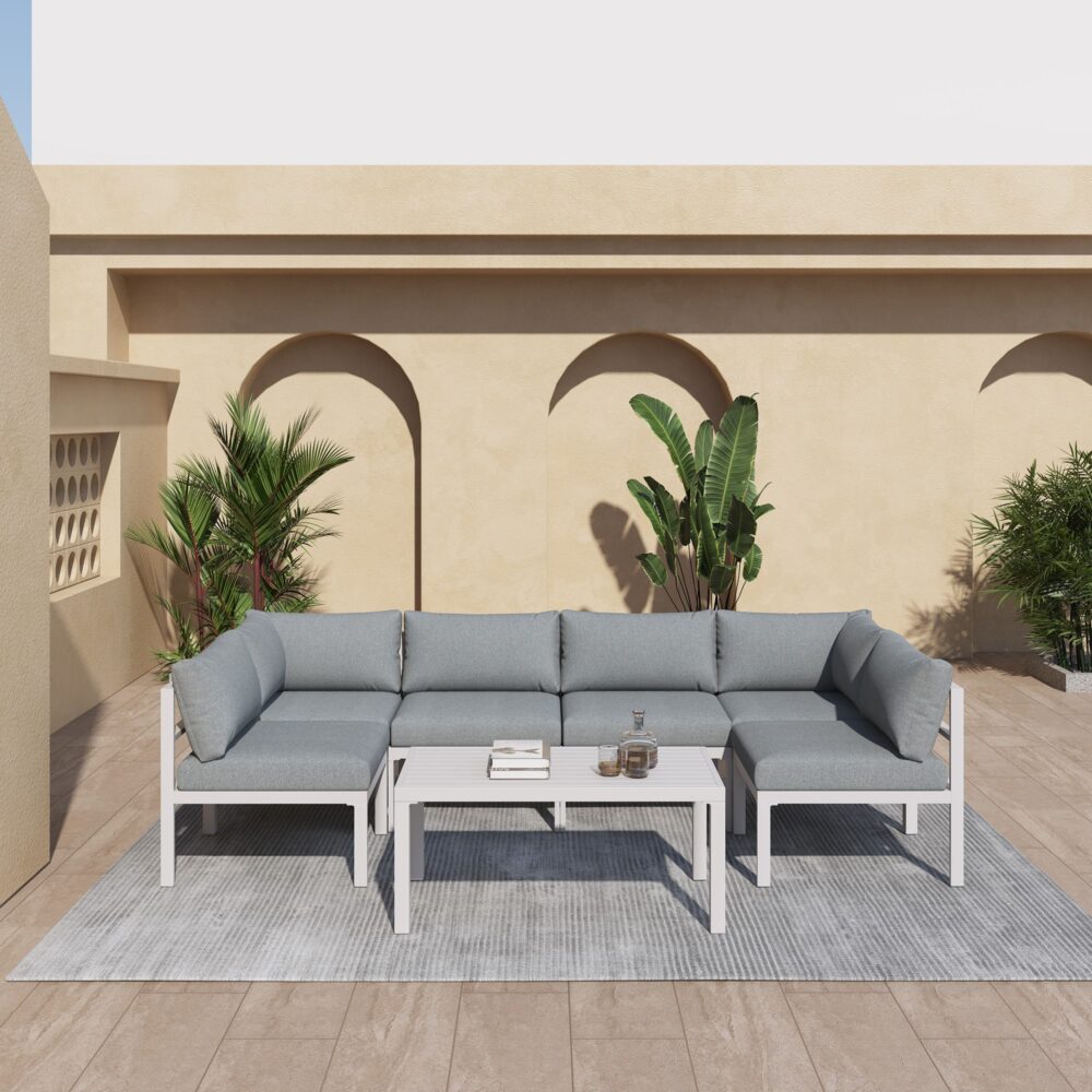 Outdoor White Modern 7 Piece Lounge Set V264-OTF-534A-WHE-7PC