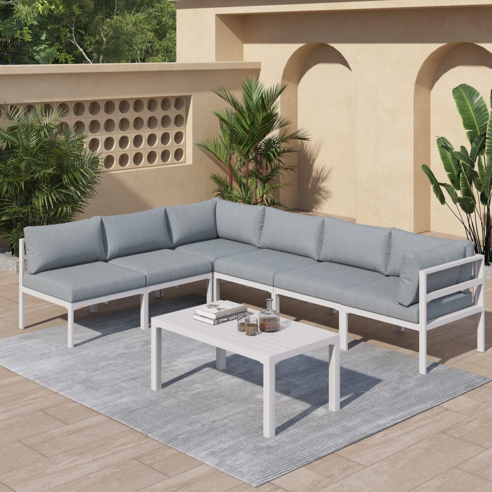 Outdoor White Modern 7 Piece Lounge Set V264-OTF-534A-WHE-7PC