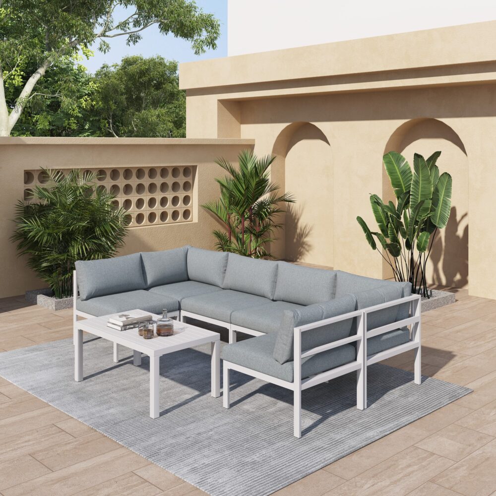 Outdoor White Modern 7 Piece Lounge Set V264-OTF-534A-WHE-7PC