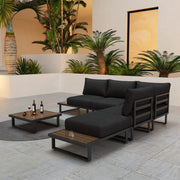 Modern Outdoor 7 Piece Lounge Set with Slatted Polywood Design Tables V264-OTF-535A-BLK-7PC