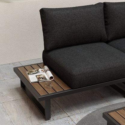 Modern Outdoor 7 Piece Lounge Set with Slatted Polywood Design Tables V264-OTF-535A-BLK-7PC