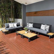 Modern Outdoor 7 Piece Lounge Set with Slatted Polywood Design Tables V264-OTF-535A-BLK-7PC