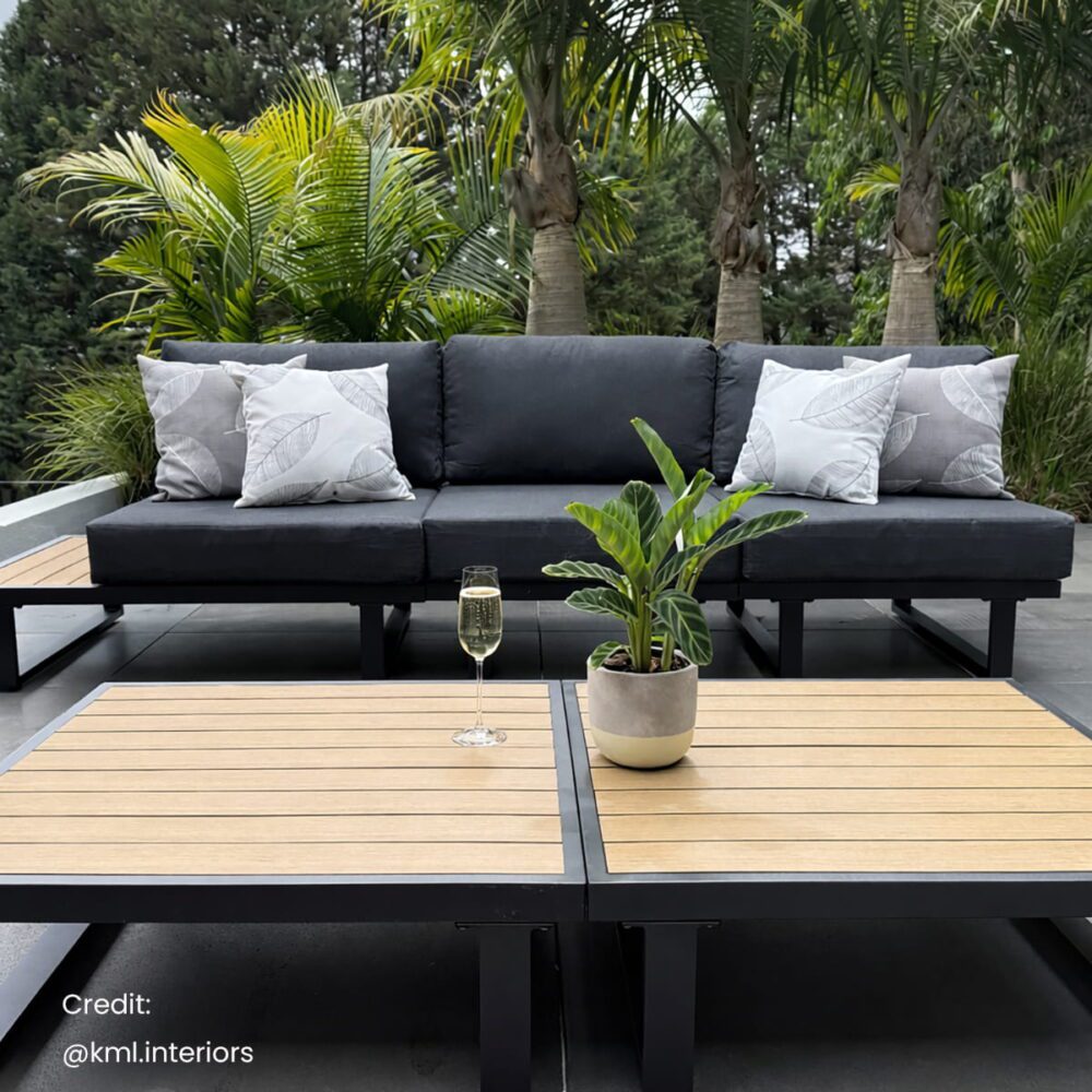 Modern Outdoor 7 Piece Lounge Set with Slatted Polywood Design Tables V264-OTF-535A-BLK-7PC