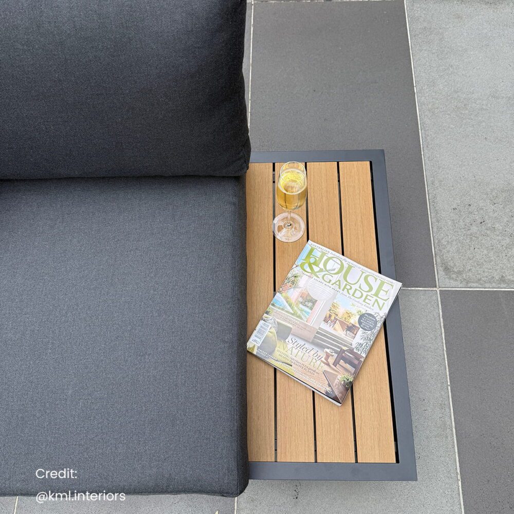 Modern Outdoor 7 Piece Lounge Set with Slatted Polywood Design Tables V264-OTF-535A-BLK-7PC
