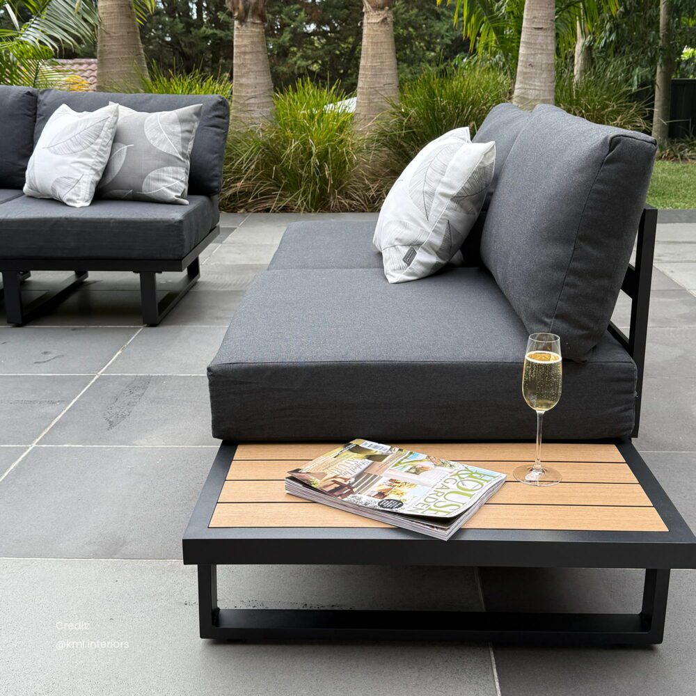 Modern Outdoor 7 Piece Lounge Set with Slatted Polywood Design Tables V264-OTF-535A-BLK-7PC