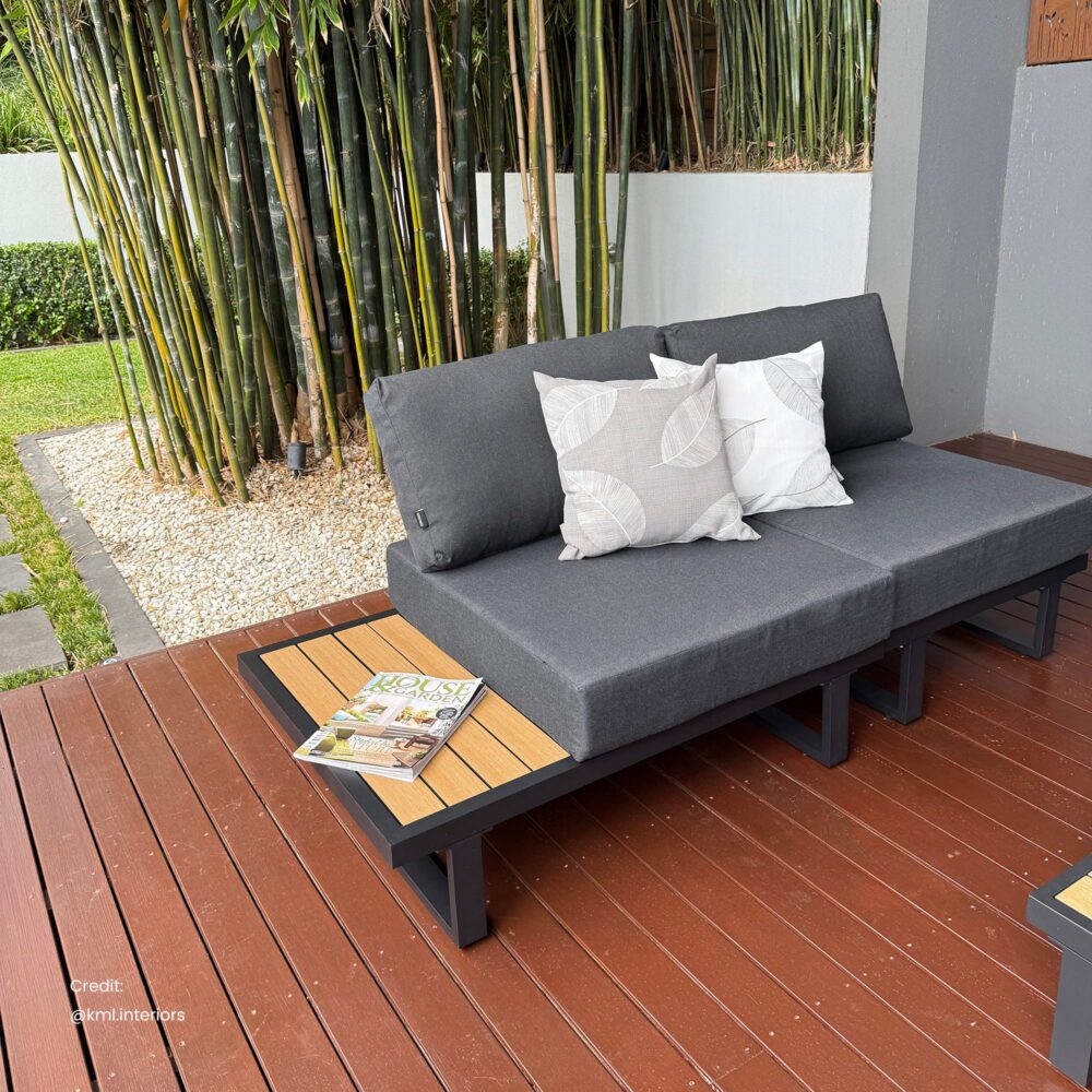 Modern Outdoor 7 Piece Lounge Set with Slatted Polywood Design Tables V264-OTF-535A-BLK-7PC