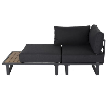 Modern Outdoor 7 Piece Lounge Set with Slatted Polywood Design Tables V264-OTF-535A-BLK-7PC