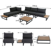 Modern Outdoor 7 Piece Lounge Set with Slatted Polywood Design Tables V264-OTF-535A-BLK-7PC