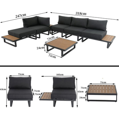 Modern Outdoor 7 Piece Lounge Set with Slatted Polywood Design Tables V264-OTF-535A-BLK-7PC