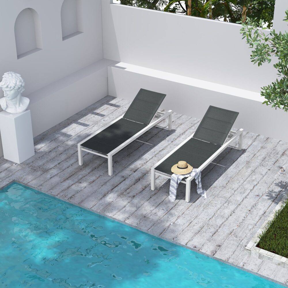 Adjustable Outdoor Sun Lounger in Aluminium White V264-OTF-536A-WHE-NA-1