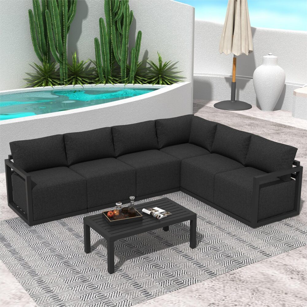 Alfresco Contemporary All-Weather Lounge Set - Charcoal Grey V264-OTF-543A-DGR-7PC