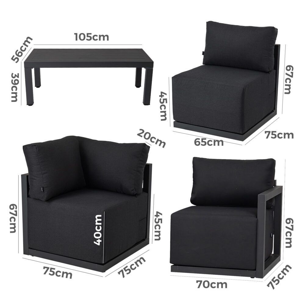 Alfresco Contemporary All-Weather Lounge Set - Charcoal Grey V264-OTF-543A-DGR-7PC