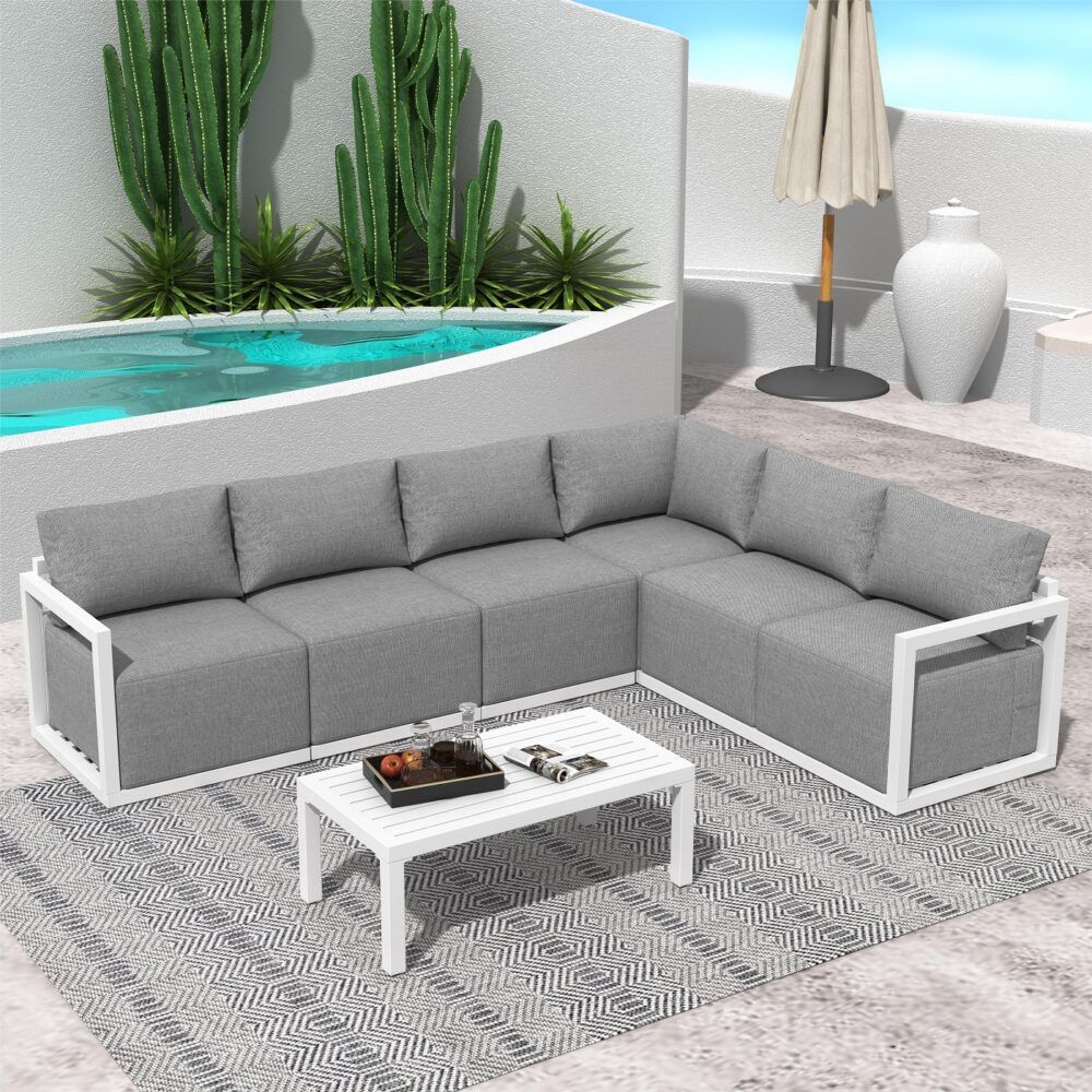 Alfresco Contemporary All-Weather Lounge Set - White V264-OTF-543A-WHE-7PC