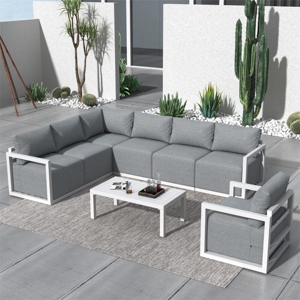 Alfresco 7-Seat Garden Lounge Set - White V264-OTF-543A-WHE-8PC