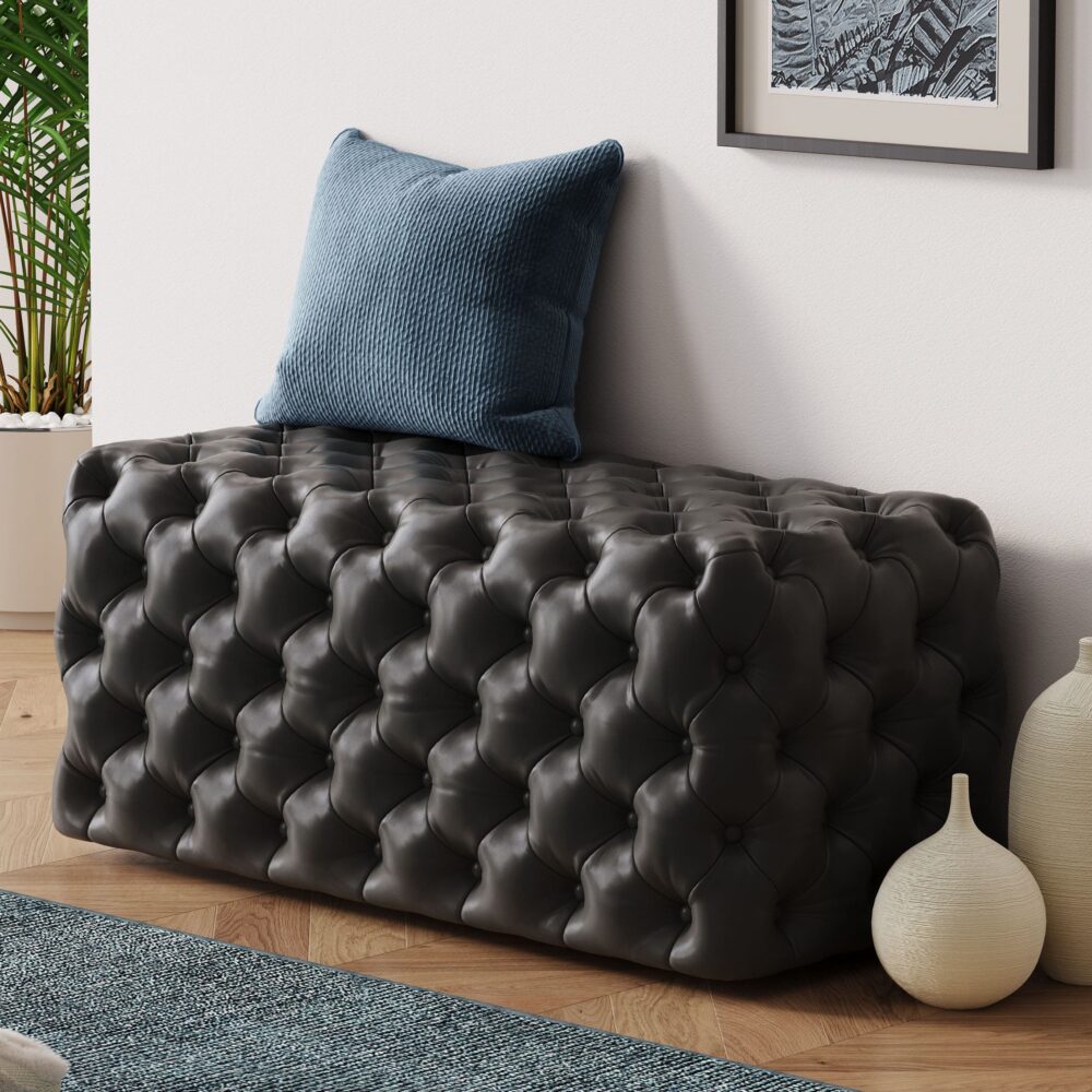 Black Leathaire Ottoman-Rectangular V264-OTM-801L-BLK-NA-1