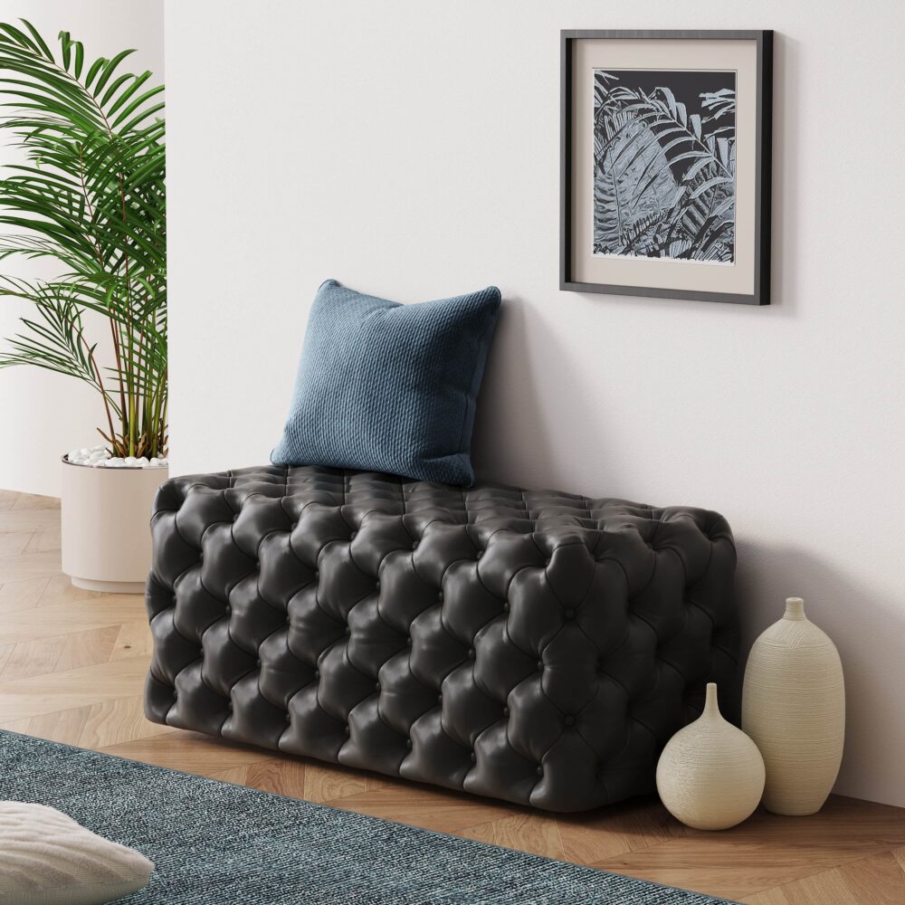 Black Leathaire Ottoman-Rectangular V264-OTM-801L-BLK-NA-1