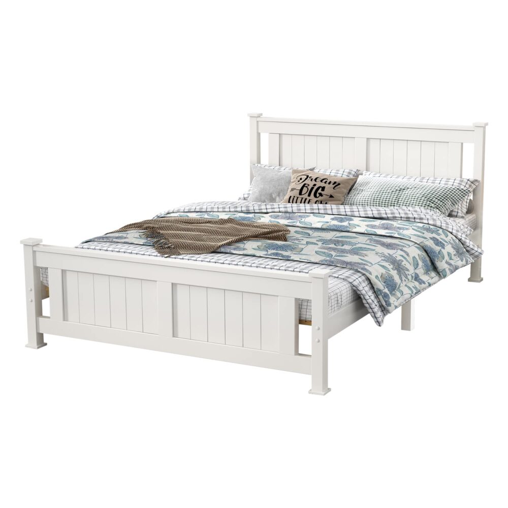 Dreamo White Solid Pine Double Bed Frame V264-STB-101P-WHE-DL