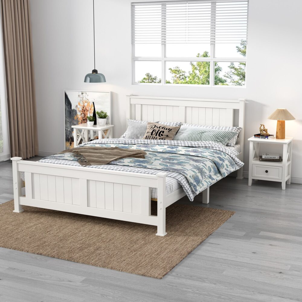 Double Solid Pine Timber Bed Frame-White V264-STB-101P-WHE-DL