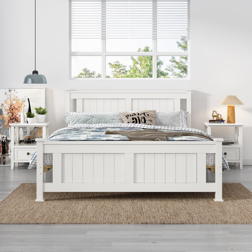 Dreamo White Solid Pine Double Bed Frame V264-STB-101P-WHE-DL