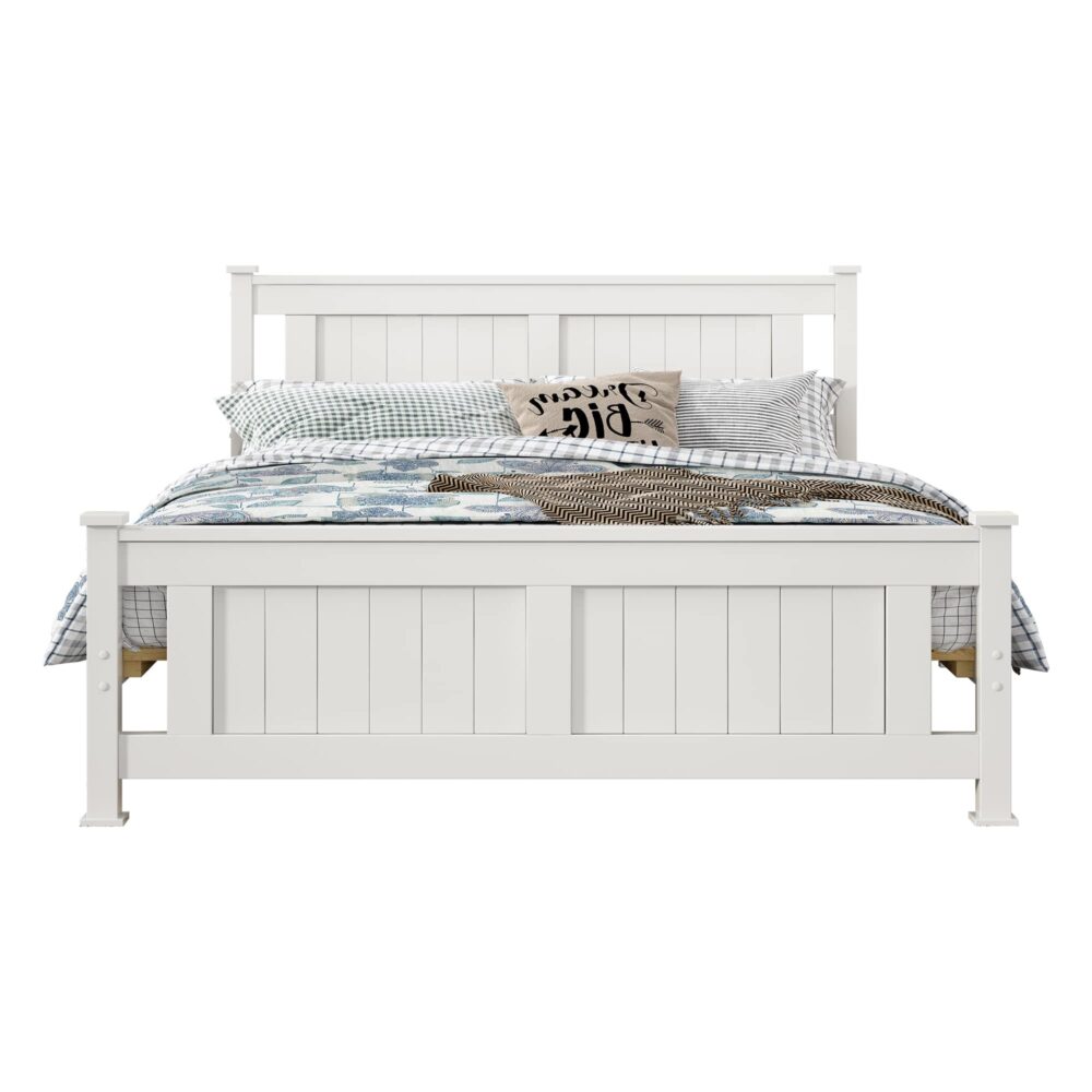 Double Solid Pine Timber Bed Frame-White V264-STB-101P-WHE-DL