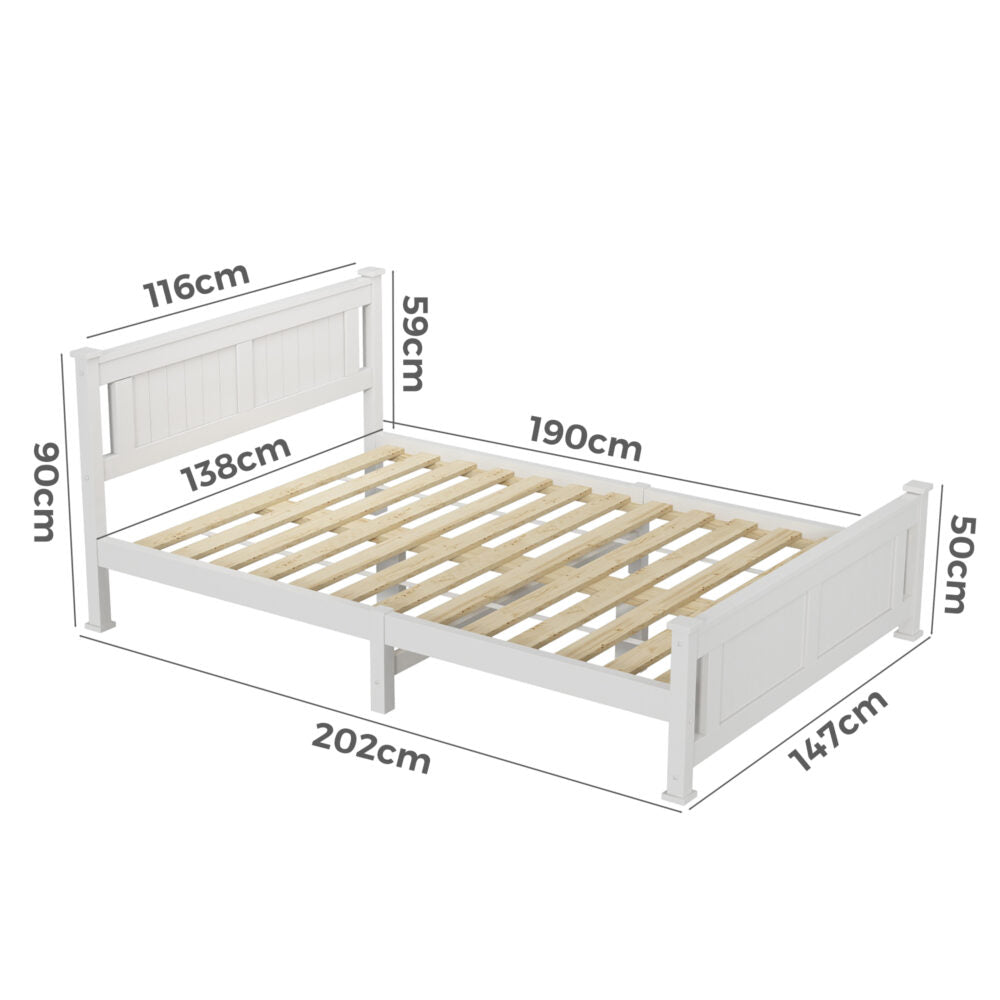 Double Solid Pine Timber Bed Frame-White V264-STB-101P-WHE-DL