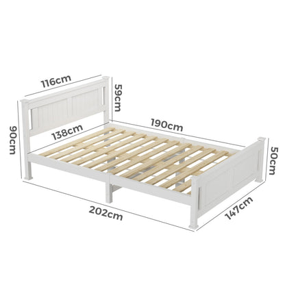 Double Solid Pine Timber Bed Frame-White V264-STB-101P-WHE-DL