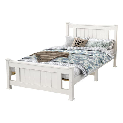 King Single Solid Pine Timber Bed Frame-White V264-STB-101P-WHE-KS