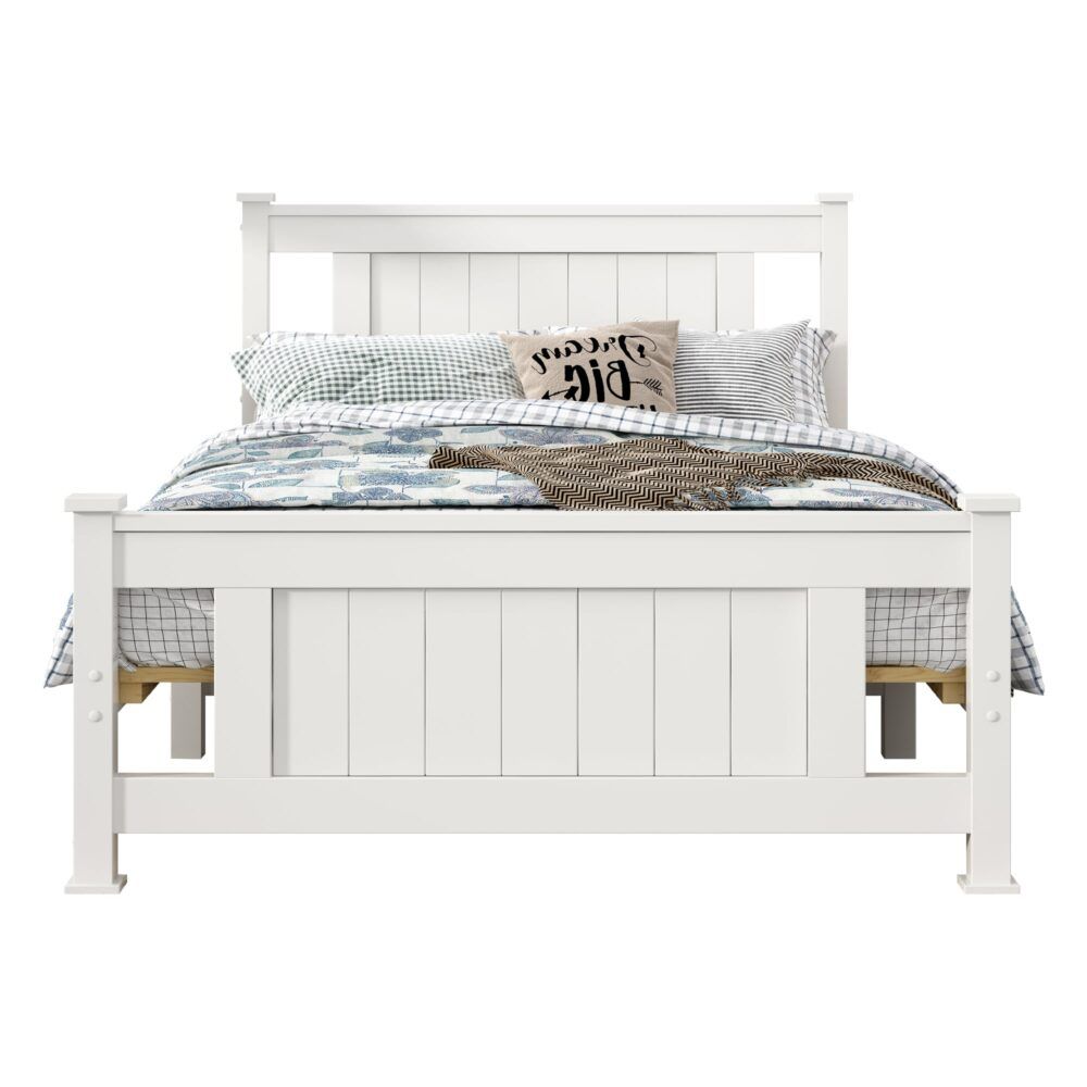 King Single Solid Pine Timber Bed Frame-White V264-STB-101P-WHE-KS