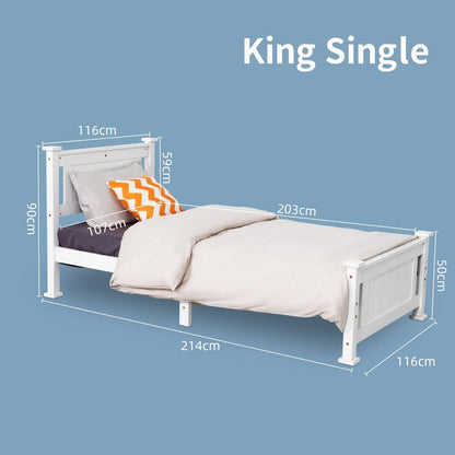 King Single Solid Pine Timber Bed Frame-White V264-STB-101P-WHE-KS