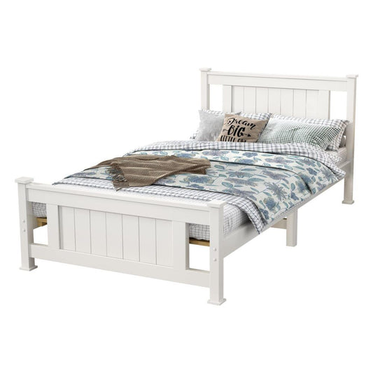Single Solid Pine Timber Bed Frame-White V264-STB-101P-WHE-SL-1