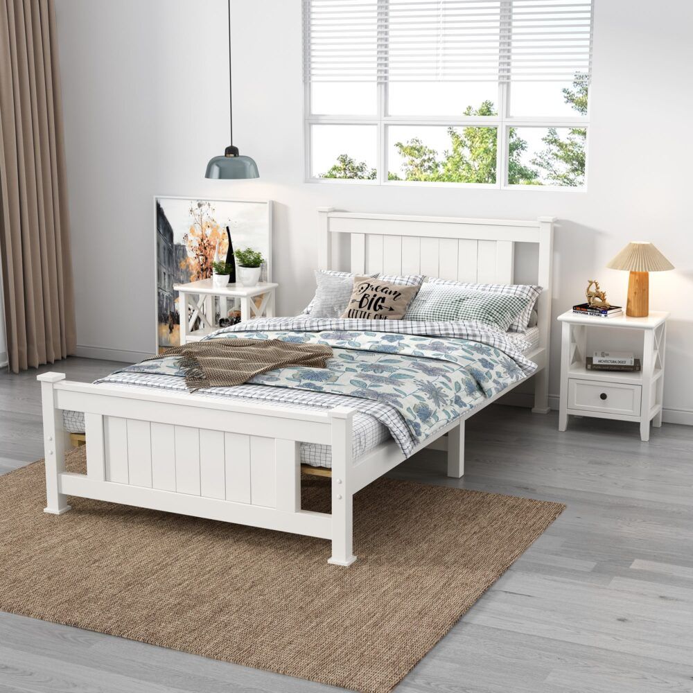 Single Solid Pine Timber Bed Frame-White V264-STB-101P-WHE-SL-1