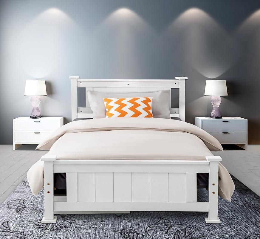 Single Solid Pine Timber Bed Frame-White V264-STB-101P-WHE-SL-1