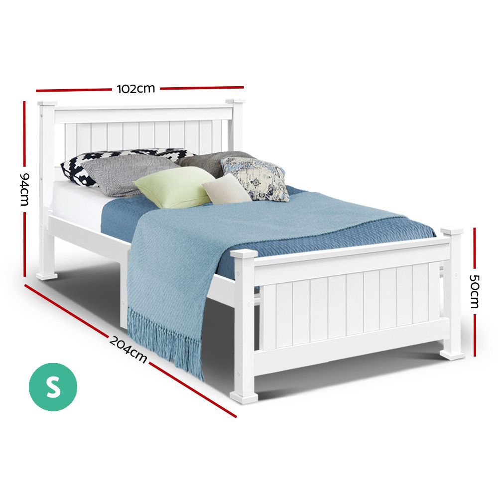 Single Solid Pine Timber Bed Frame-White V264-STB-101P-WHE-SL-1
