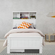 Single Size Solid Pine Timber Bed Frame with Bookshelf Headboard- White V264-STB-107P-WHE-SL