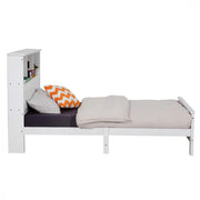 Single Size Solid Pine Timber Bed Frame with Bookshelf Headboard- White V264-STB-107P-WHE-SL